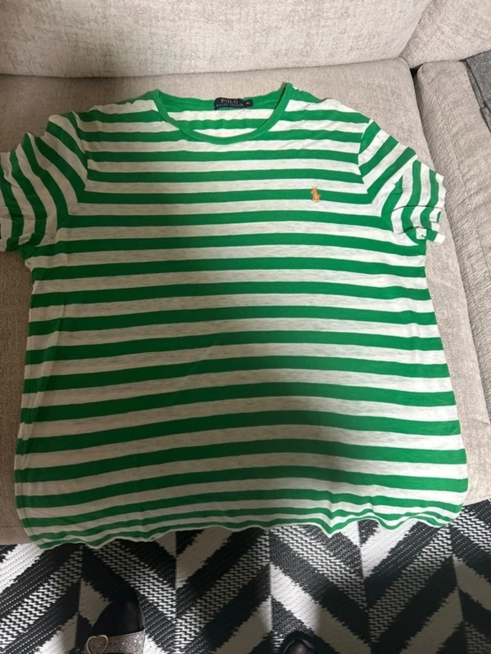 Polo by Ralph Lauren Green & White Striped Kids Tee with Embroidered Pony